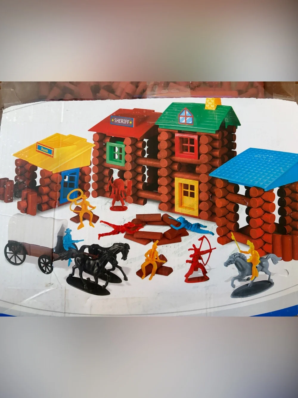 Colorful Kids Log-Building Playset with Red, Blue, Green & Yellow Accessories